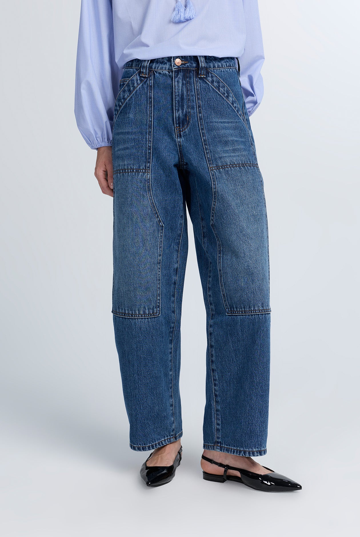 DOUBLE KNEE WIDE LEG JEANS