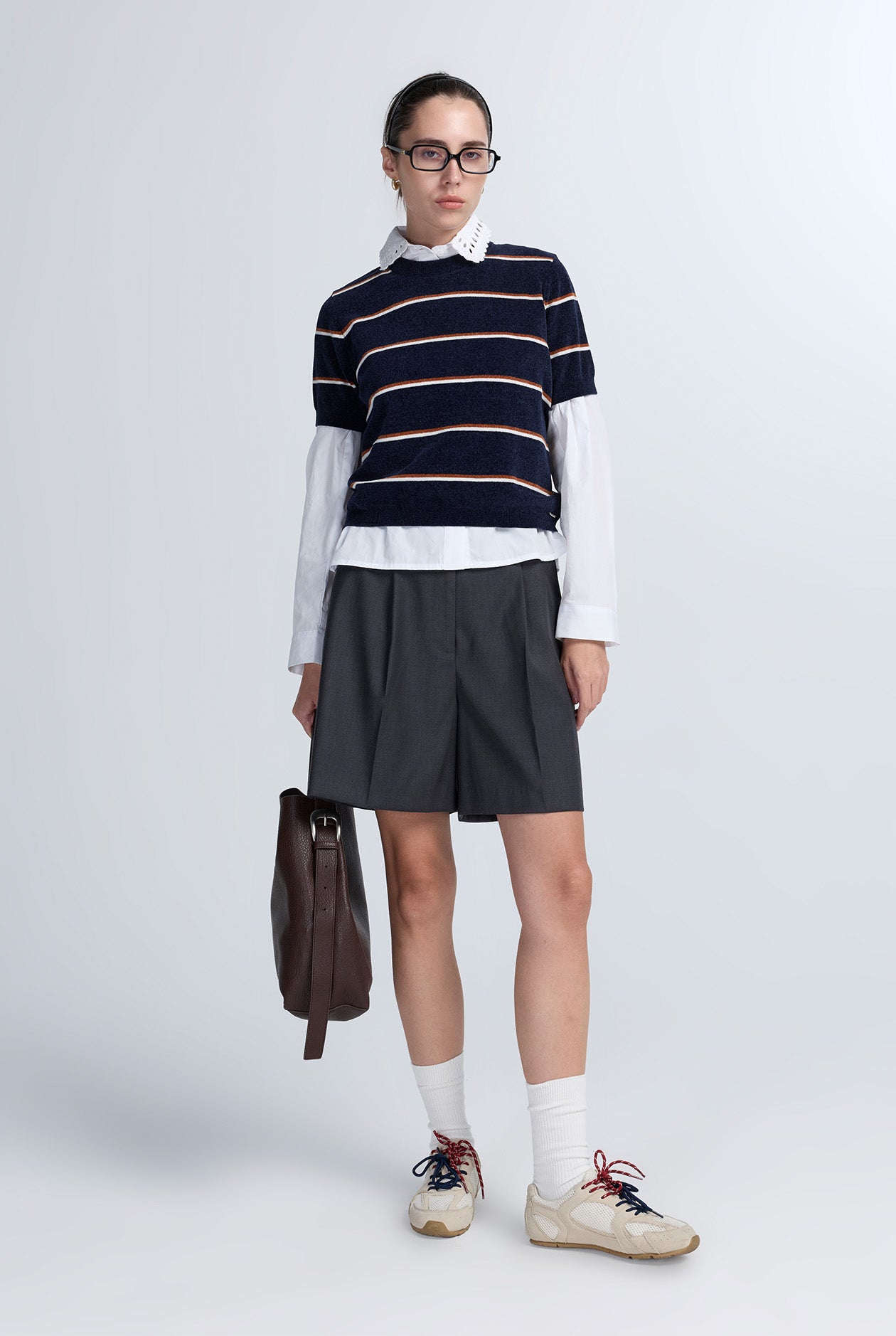 STRIPED SHORT SLEEVE KNIT TOP
