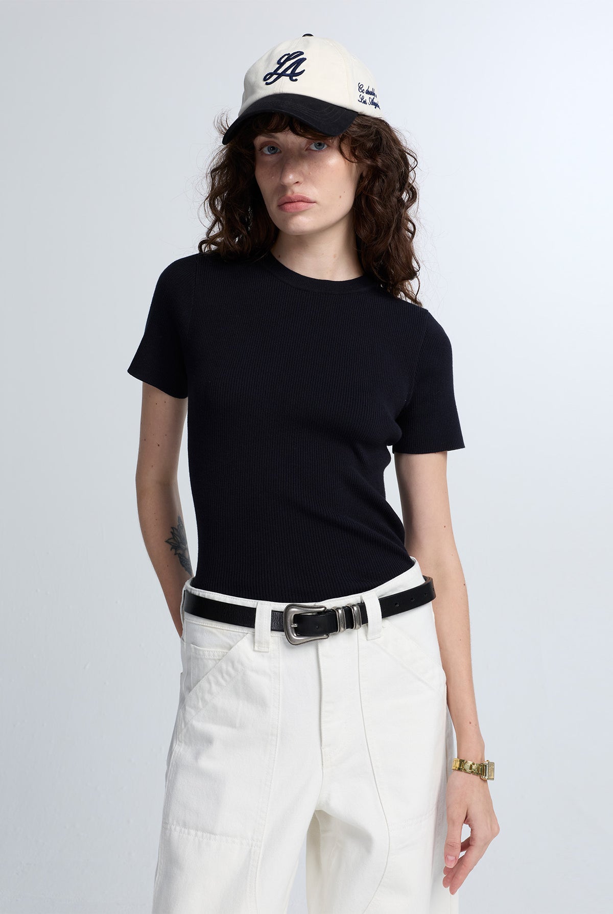 ECO-FRIENDLY YARN SHORT SLEEVE KNITTED TOP