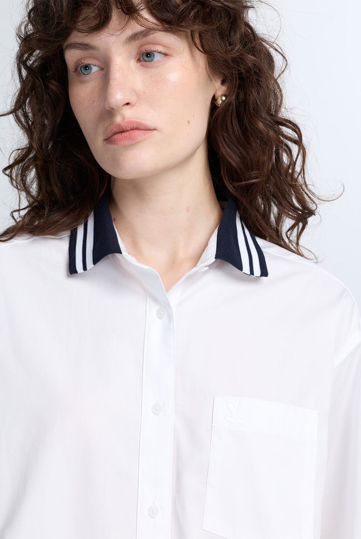 POPLIN SHIRT WITH CONTRAST RIBBED COLLAR