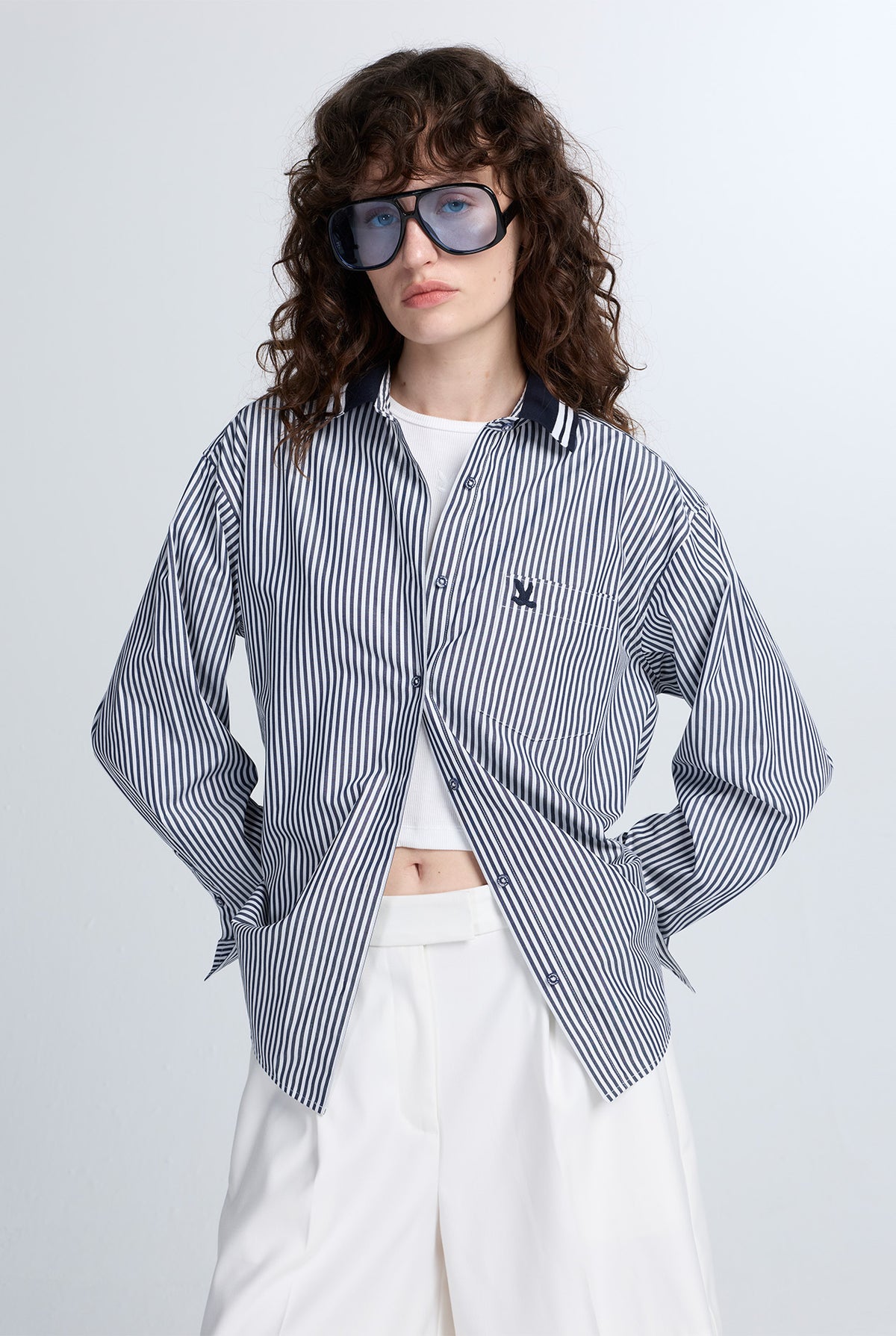 STRIPED POPLIN SHIRT WITH CONTRAST COLLAR