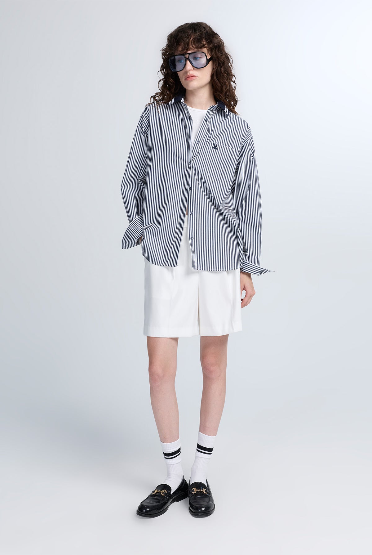 STRIPED POPLIN SHIRT WITH CONTRAST COLLAR