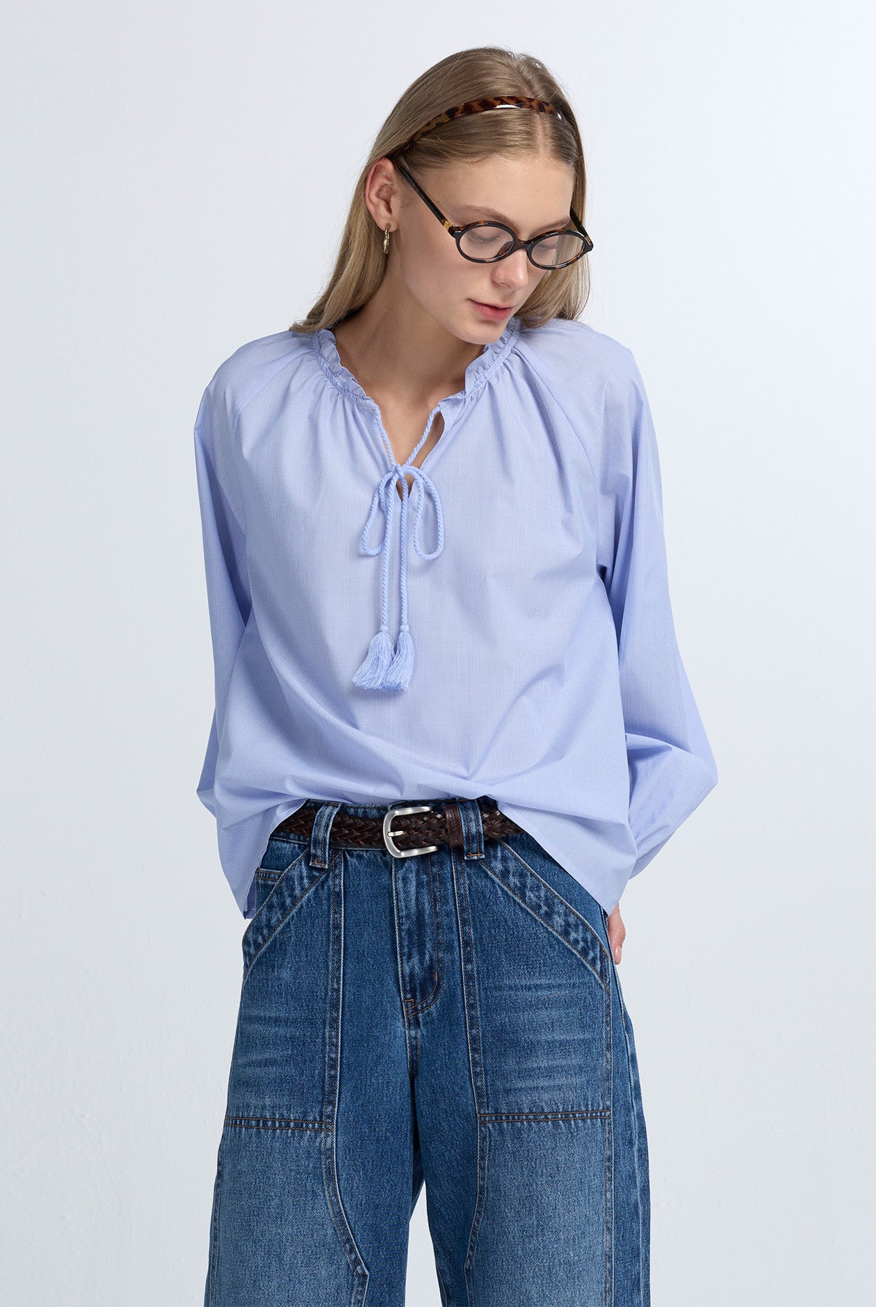 STRIPED RUCHED BLOUSE