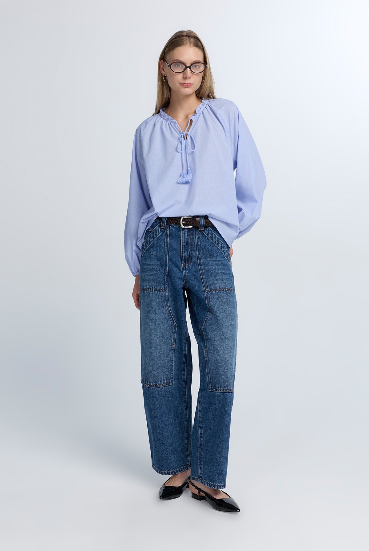 STRIPED RUCHED BLOUSE