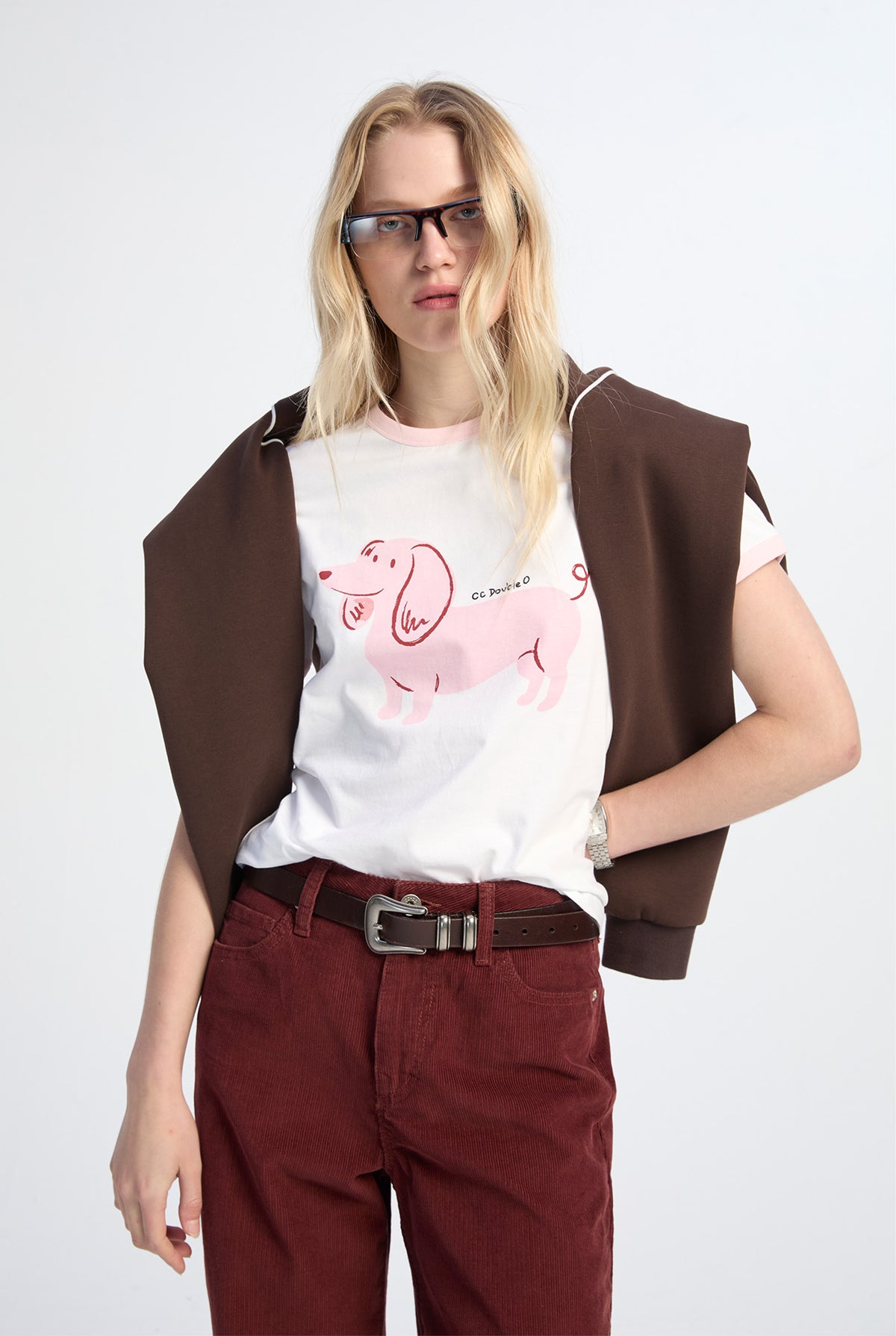 DACHSHUND COMIC GRAPHIC RINGER TEE