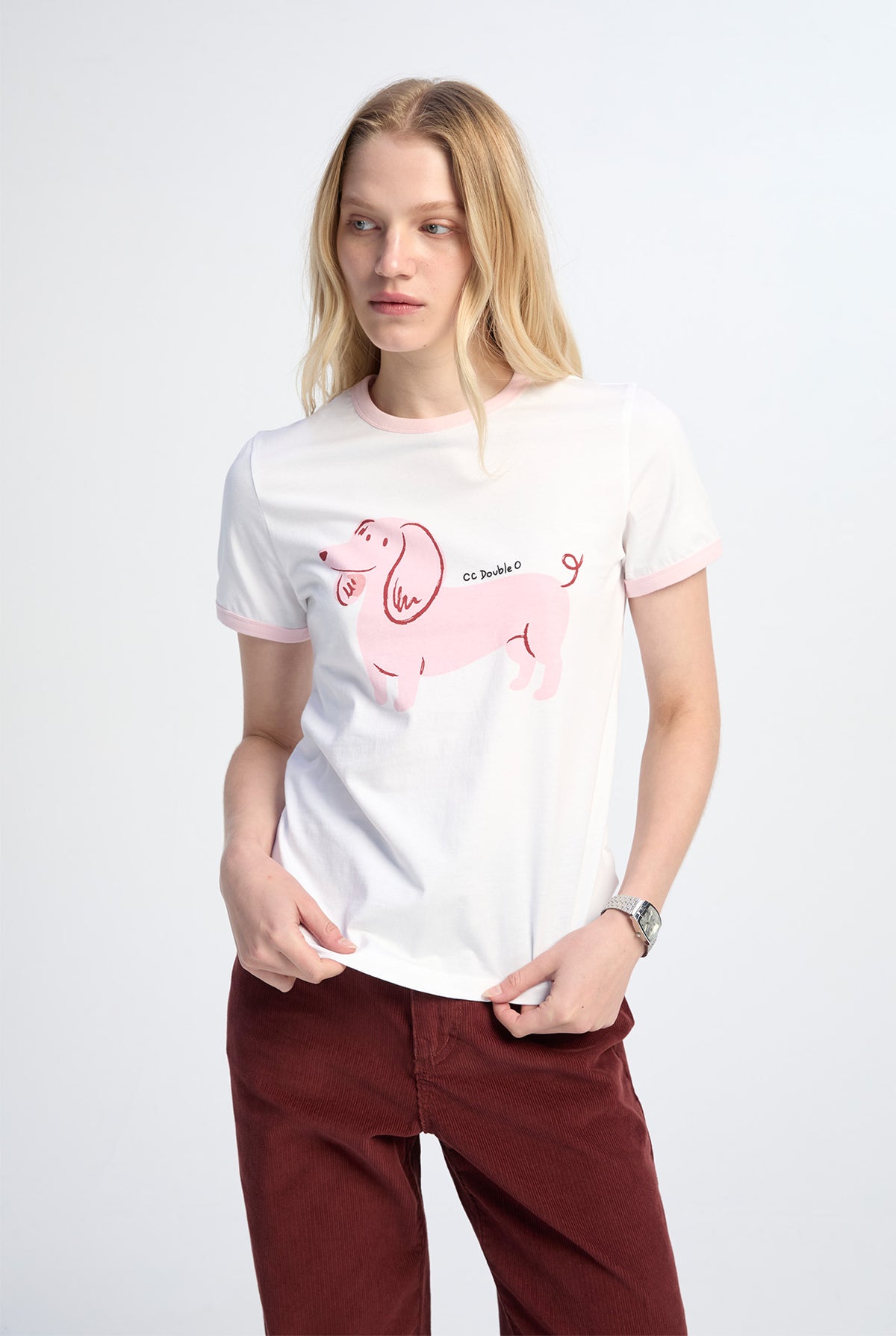 DACHSHUND COMIC GRAPHIC RINGER TEE