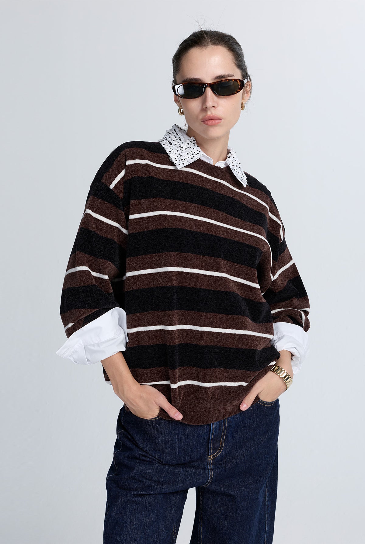 STRIPED FLAT KNIT SWEATER