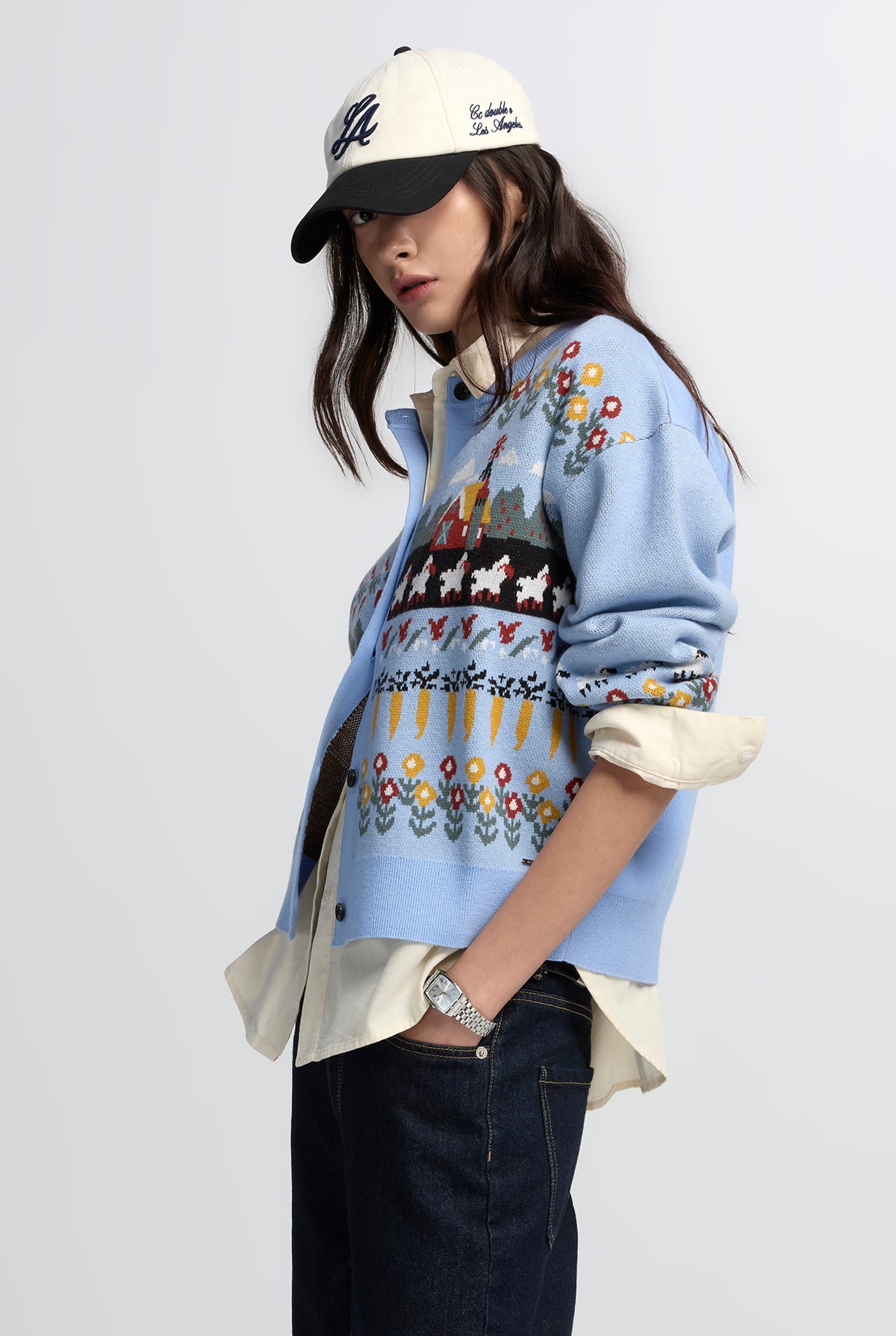 เสื้อคาร์ดิแกนไหมพรม ทอลายทิวทัศน์