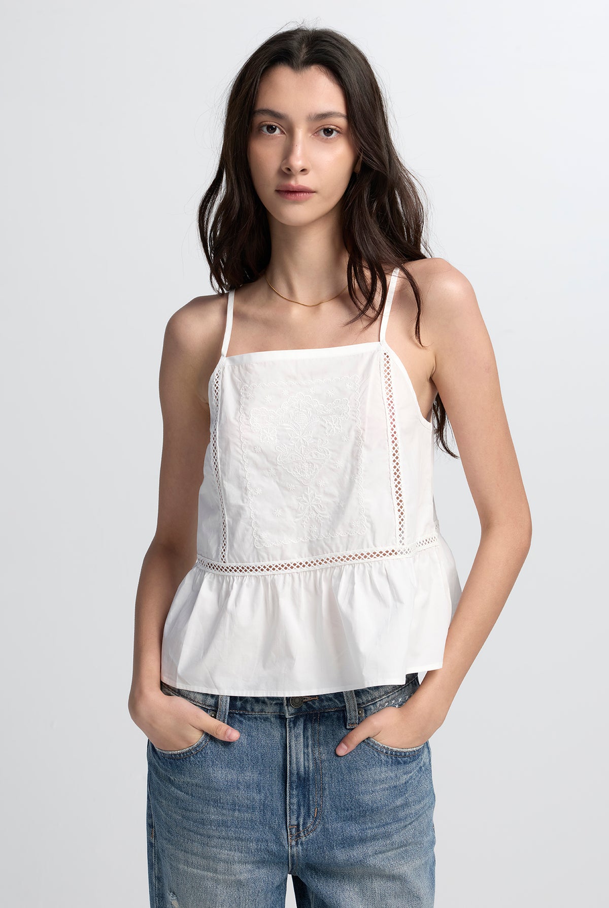 COTTON EMBROIDERED CAMI TOP