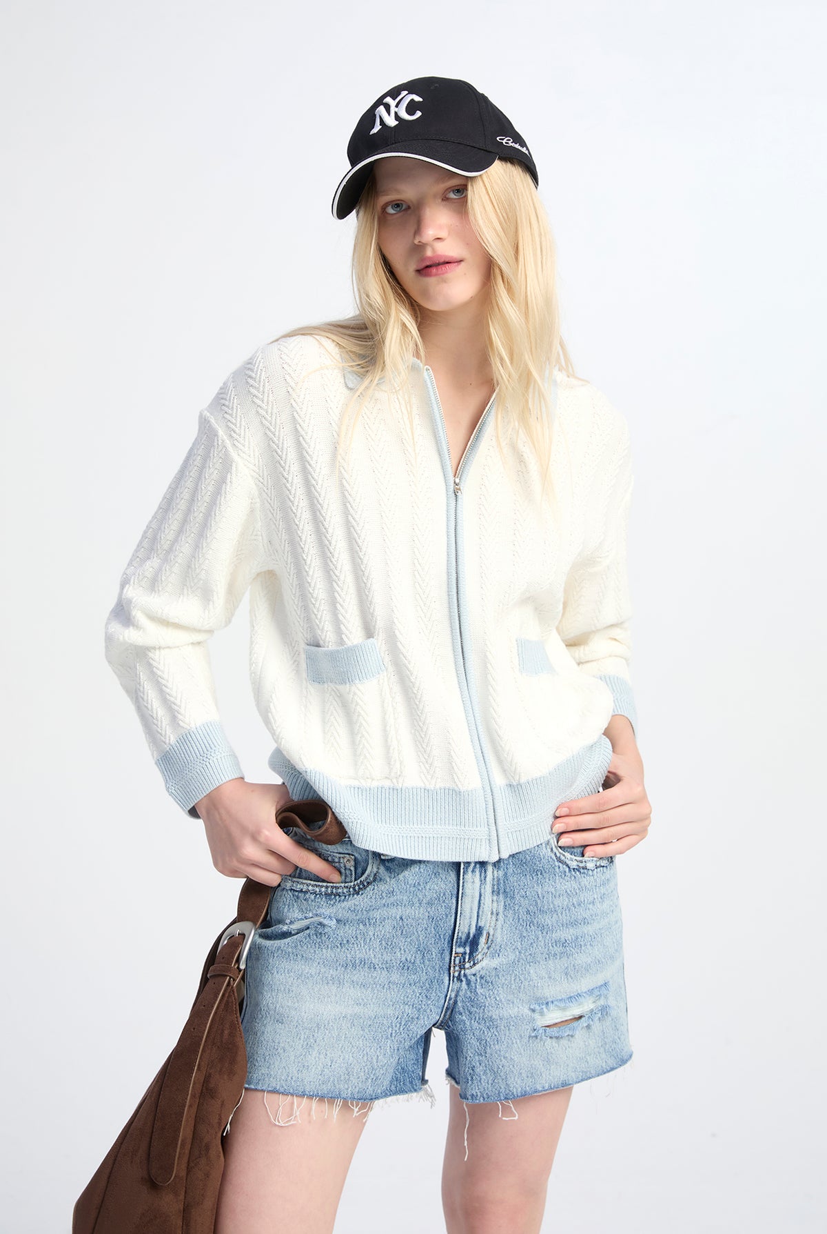 ZIP-FRONT KNITTED CARDIGAN
