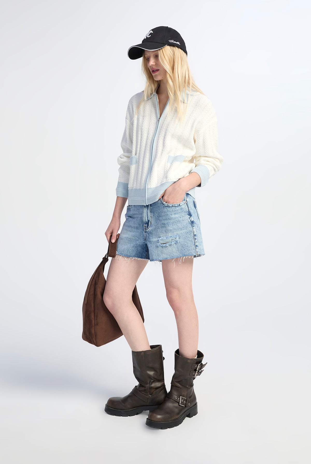 ZIP-FRONT KNITTED CARDIGAN