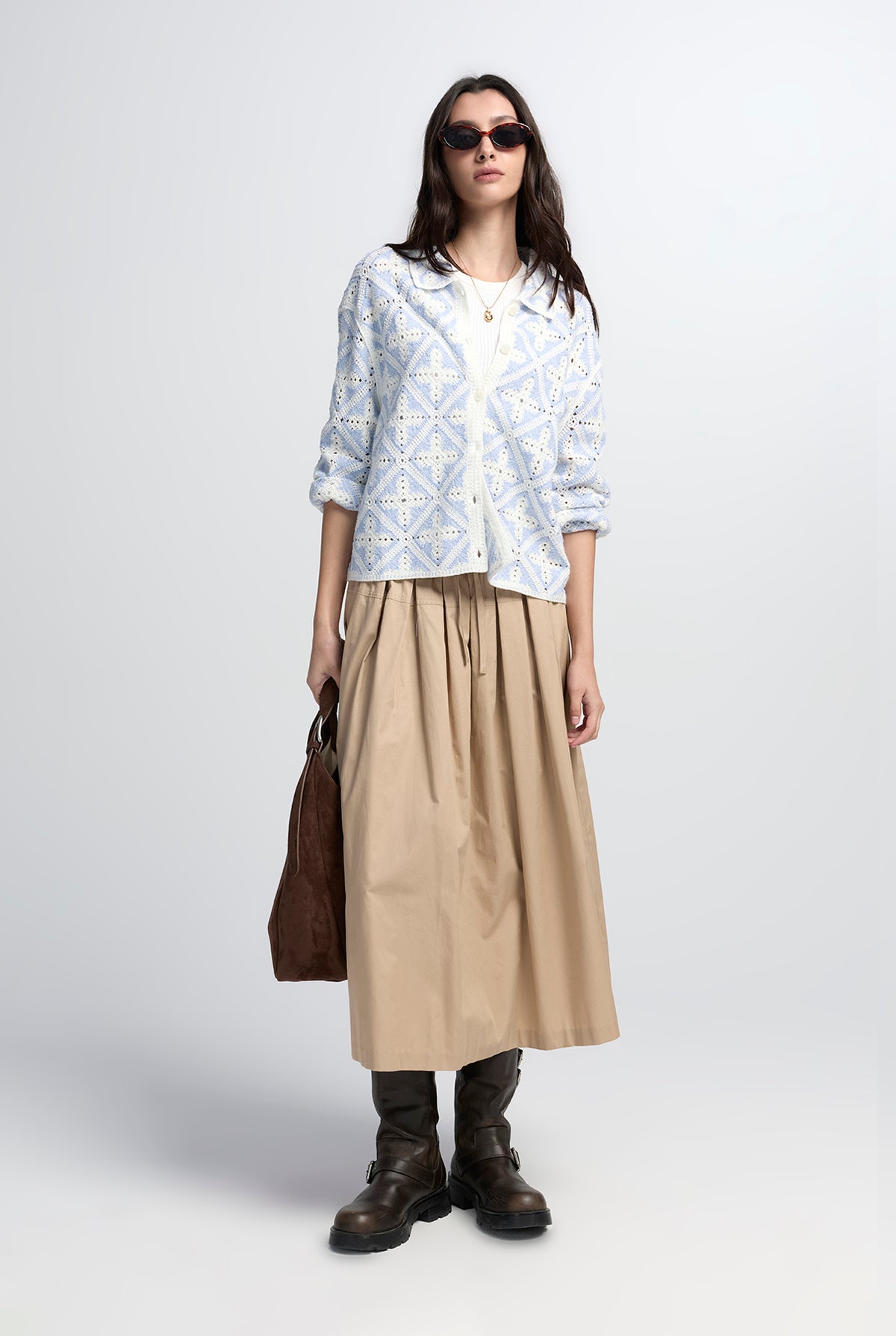 COTTON DRAWSTRING MAXI SKIRT