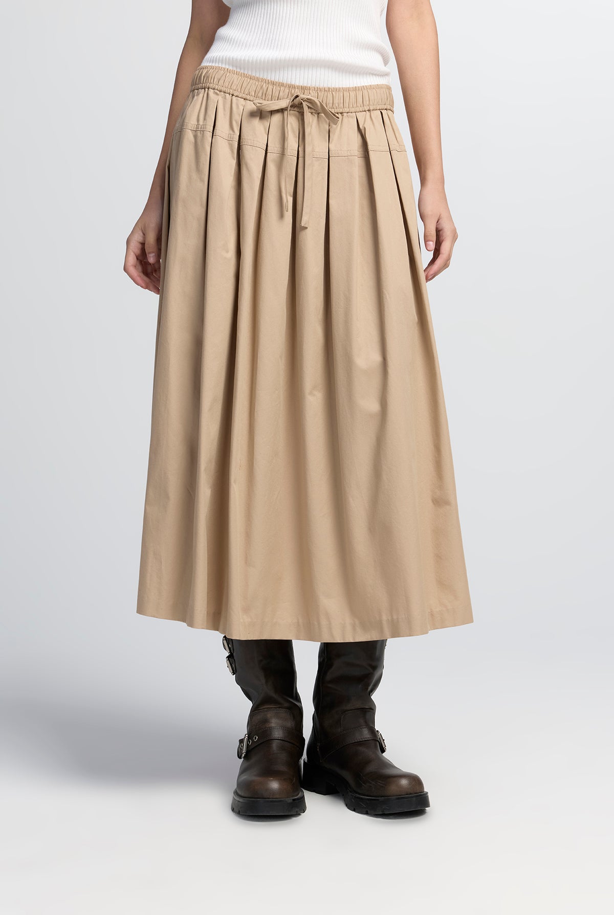 COTTON DRAWSTRING MAXI SKIRT