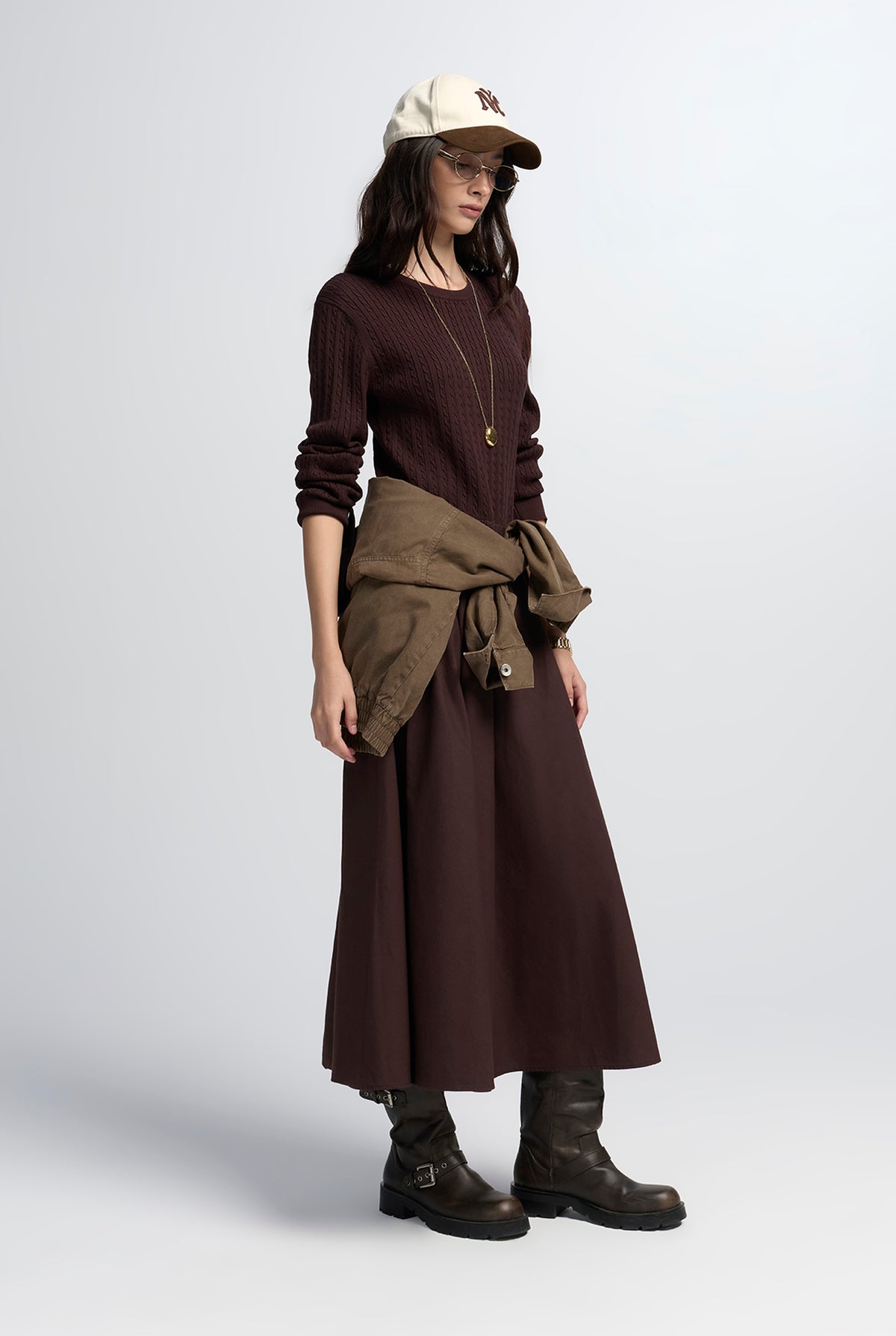 CABLE-KNIT BODICE COTTON DRESS