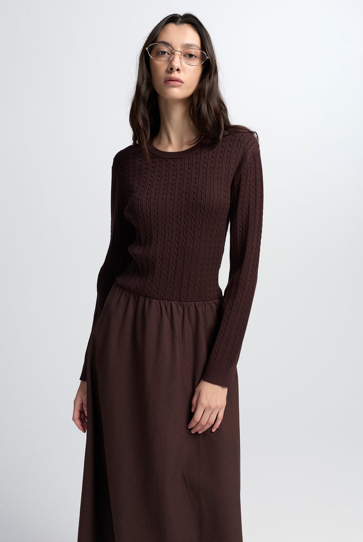 CABLE-KNIT BODICE COTTON DRESS