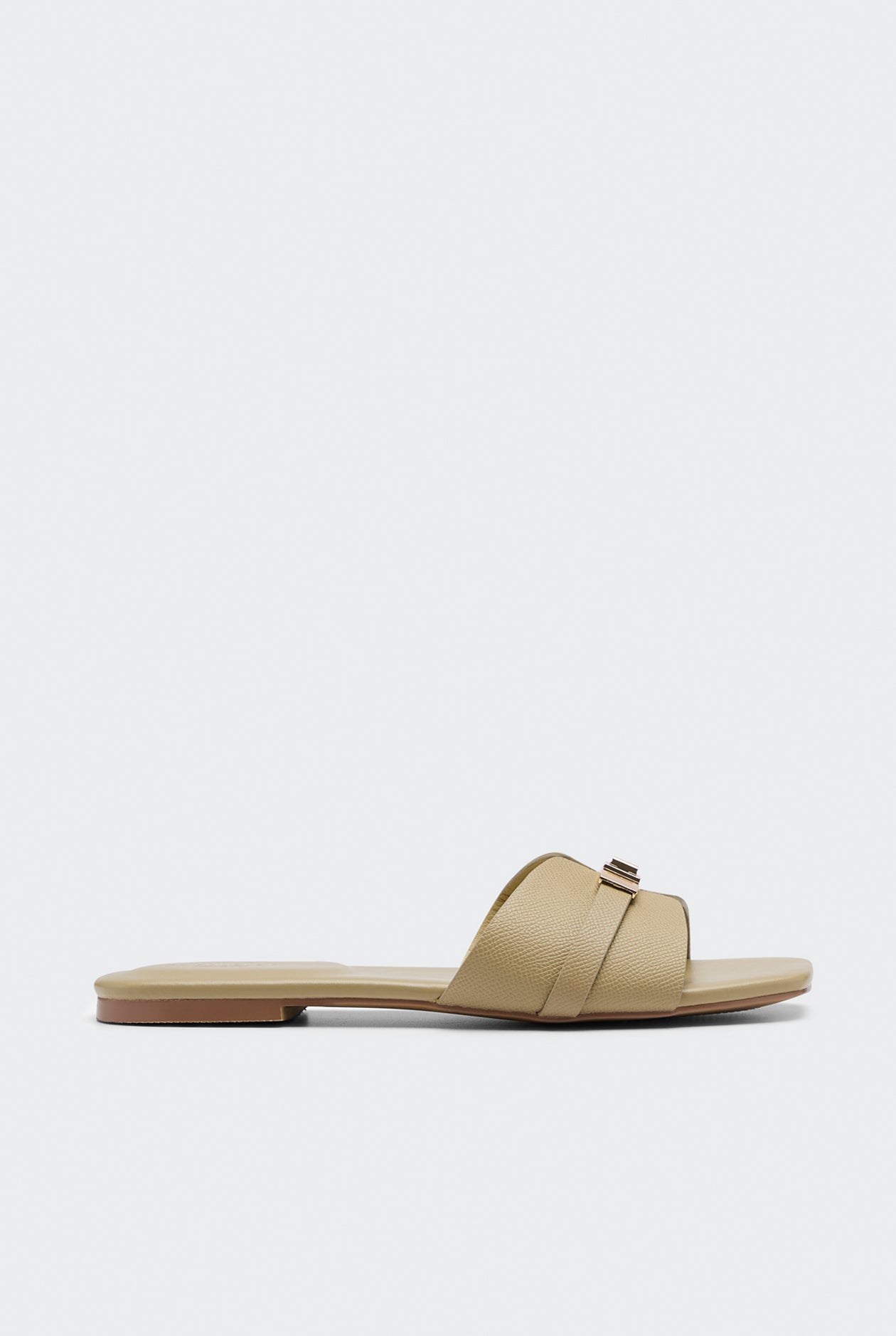 GOLD-TONE METAL BUCKLE SLIDE SANDALS