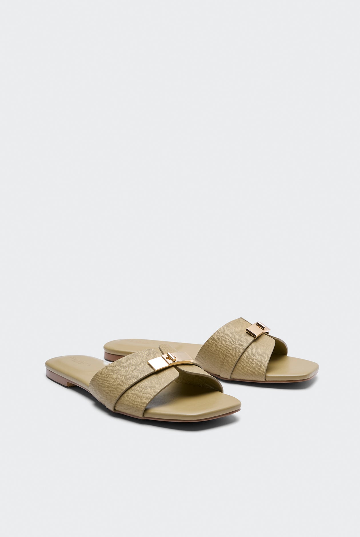 GOLD-TONE METAL BUCKLE SLIDE SANDALS