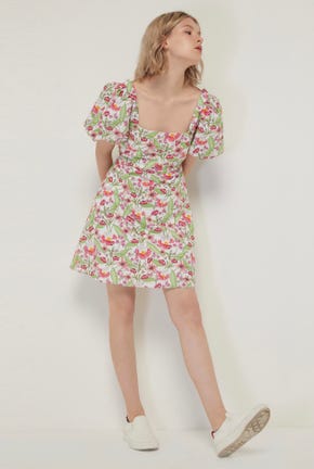 LACE-UP BACK FLOWER PRINTED DRESS
