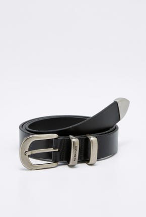 CURVED BUCKLE LEATHER BELT