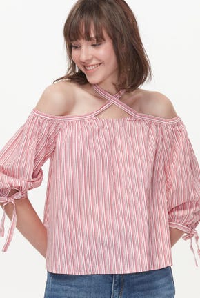 OFF-SHOULDER BLOUSE WITH TIE DETAIL