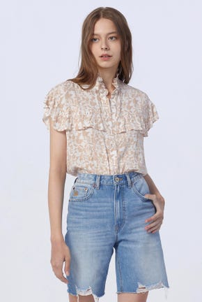 FLOWER PRINTED FRILL BLOUSE